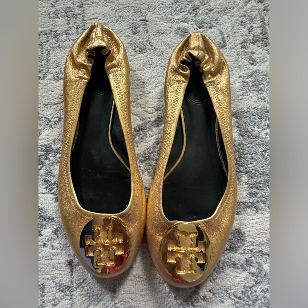 Tory Burch Gold Leather Ballet Flats
